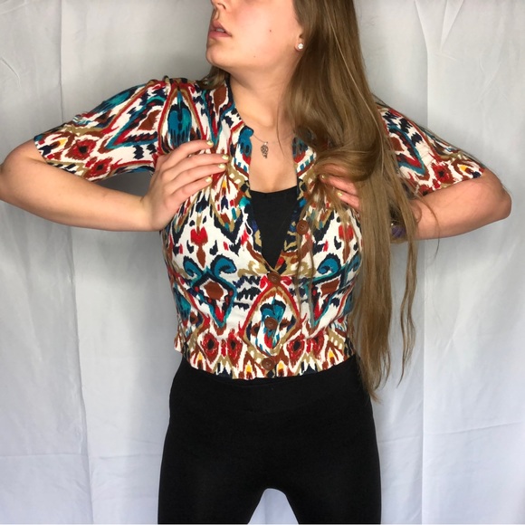 Jones New York Sport 90’s Retro Print 3/4 sleeve cardigan Business Casual - Picture 8 of 16